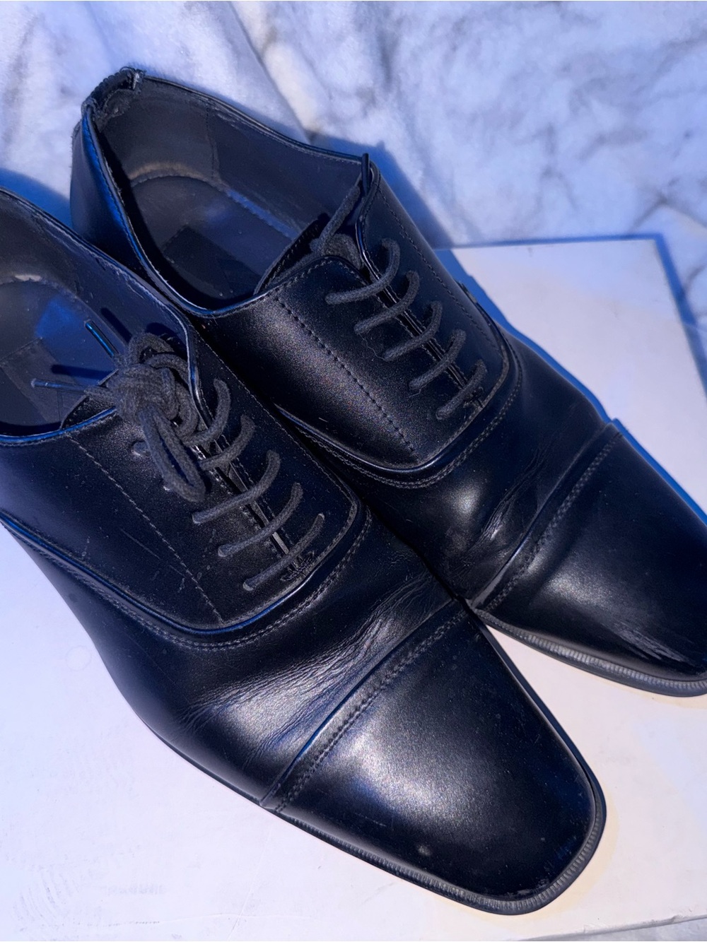 Joseph Abboud Black Leather Cap-Toe Oxfords